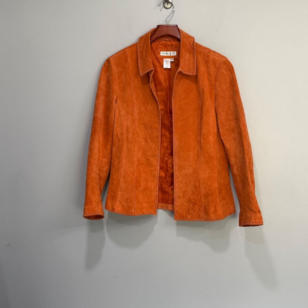 Coldwater Creek Womens PM Burnt Orange Suede Leather Jacket pumkin patch fall